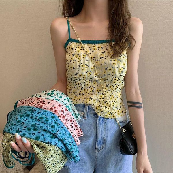 

women's tanks & camis floral camisole sleeveless inner wear short summer bottoming shirt outer sling knitting vest tank femme, White