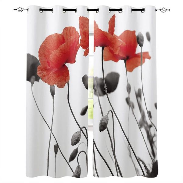 

red poppy flower curtains for kids children boys girls room living window drapes curtain treatments &