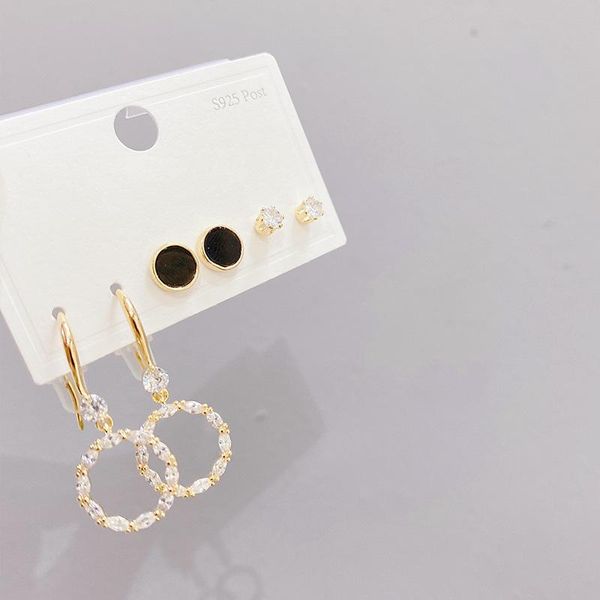 

simple circle earrings for women shining zircon temperament three suit wedding jewelry gifts long accessories stud, Golden;silver
