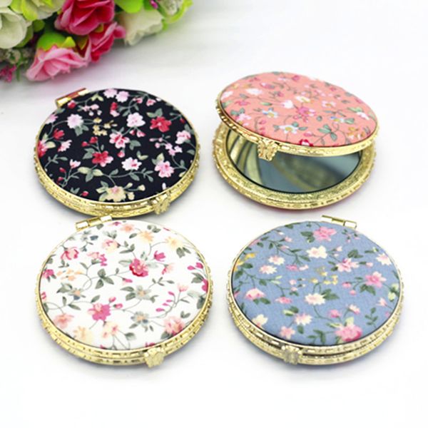 

mirrors chinese style overseas gift art cloth printing double side folding portable mini make up