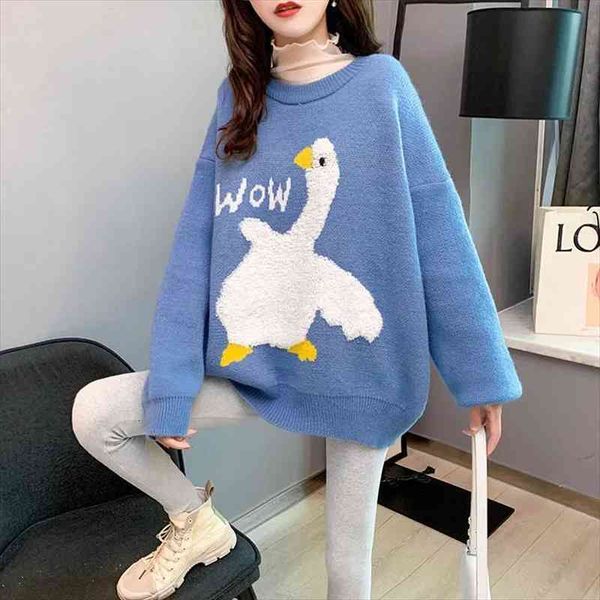 

oversized pullover cute wow women sweater duck animal cartoon knitted loose o neck long sleeve spring autumn winter, White;black