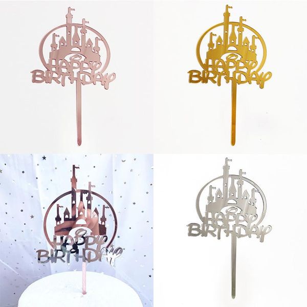 

other festive & party supplies 5pcs castle happy birthday cake er cartoon rose gold silver cupcake for kids baby decorations
