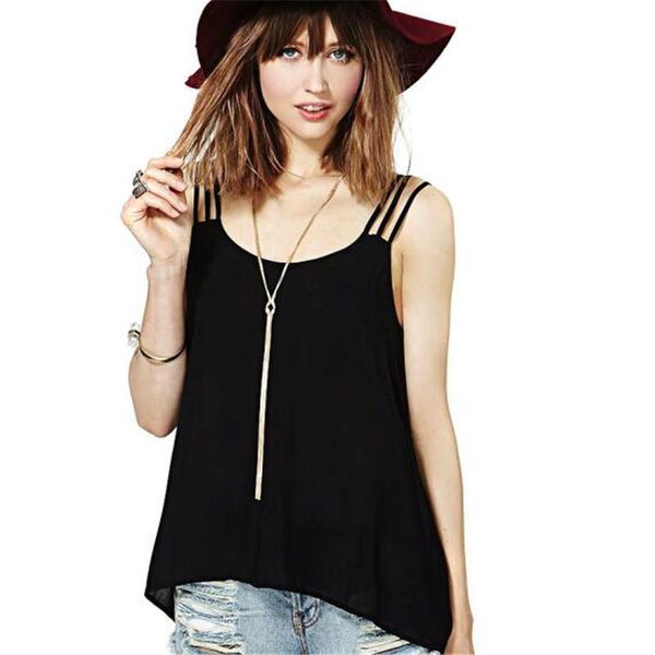 

fashion 2021 summer cool women o-neck sleeveless halter blouse shirt casual loose chiffon blusas plus size 5xl black women's blous, White