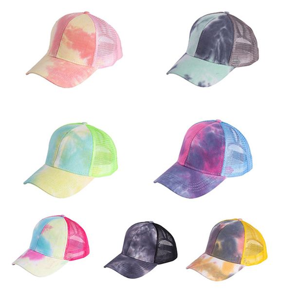 Moda Sport all'aria aperta Visiera Cap 7 Colori Gradienti Reti di ventilazione estiva Coda di cavallo Snapback Stile hip-hop Gioco con la palla Cappello sportivo 11js