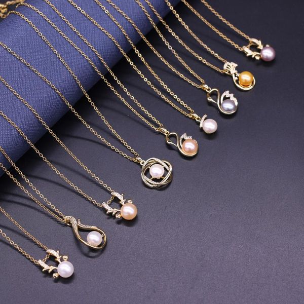 

chains bread pearl pendant plus diamond-studded copper accessory necklace to send box birthday anniversary gifts for woman, Silver