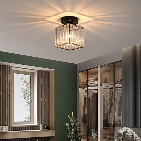 

ceiling lights e27 led light crystal lampshade balck gold plafonnier living room bedroom modern round square decorative lamp