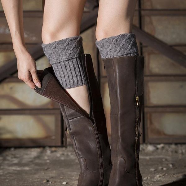 

sports socks women knit leg warmer short boot cuffs buttons crochet knitted gaiters warmers for autumn winter, Black
