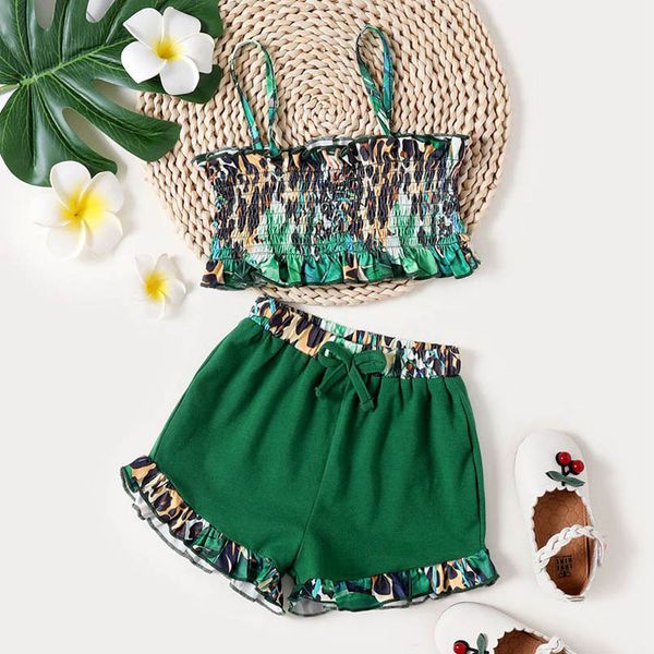 

girls clothing sets kids outfits baby clothes children suits summer tank leopard print lace bow shorts 2pcs b7070, White