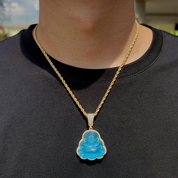 

pendant necklaces hip hop iced out cz copperl buddha necklace & cubic zirconia for women men bling jewelry with charm chains, Silver