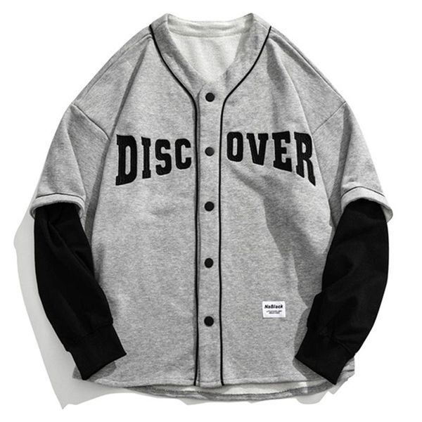 

men's jackets autumn street trend print two-piece cardigan coat cotton single breasted rib sleeve v-neck embroidery loose bomber, Black;brown