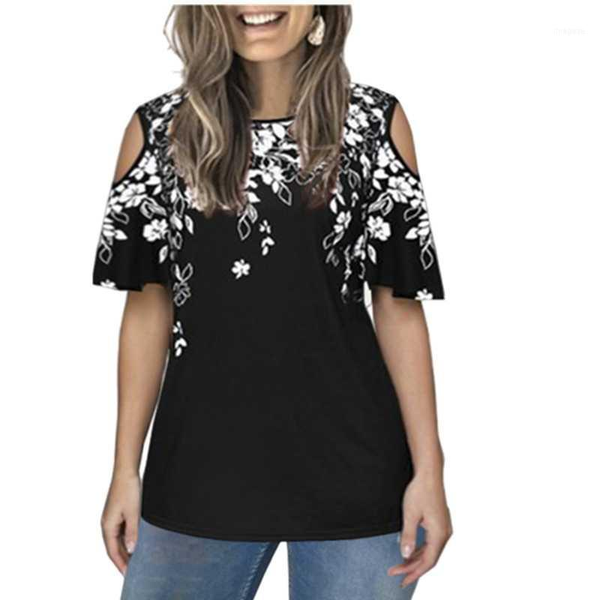 

large size women blouse casual short sleeve o neck female summer off shoulder floral print shirts plus size1, White