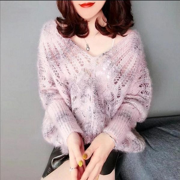 

women's sweaters sweater hollow knit v-neck loose winter clothes women mlfx, White;black
