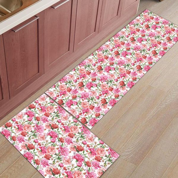 

cushion/decorative pillow 2pcs/set kitchen mat pink flowers peony rose floor carpet door mats entrance non-slip rug for living room bathroom