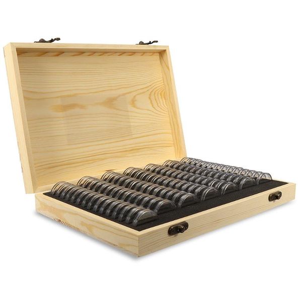 

storage boxes & bins 100pcs wood coin display round boxed holder home case containers for slab
