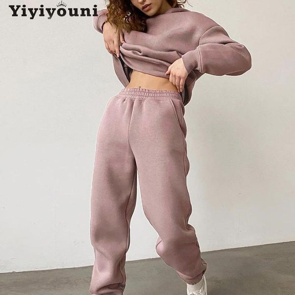 

women's two piece pants yiyiyouni thickened fleece hooded sweatshirt and pieces set women autumn winter casual solid sweatpants female, White
