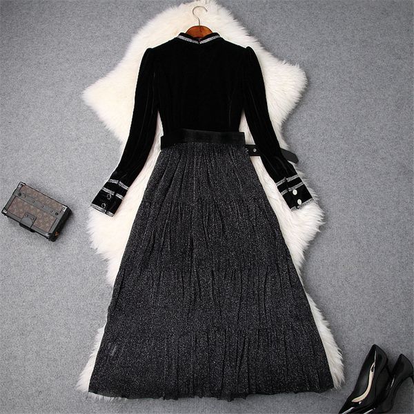 

fashion designer female winter plied in layers velvet dress up party, Black;gray