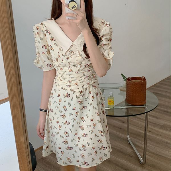 

casual dresses v-neck gentle retro elegance 2021 summer printing sweet office lady streetwear loose bow women chic mini es 54ur, Black;gray