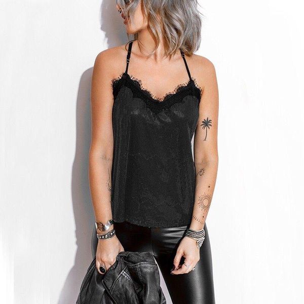 

sequin lace ladies camisole loose casual sleeveless tunic tank backless splicing fashion v-neck gothic women's tanks & camis, White
