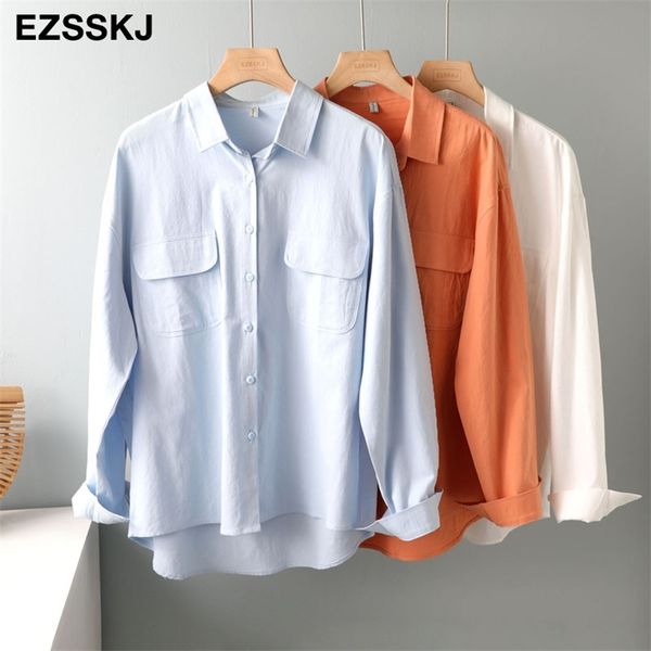 

new chic casual loose cotton blouse shirt women female white blouse shirt spring summer women oversize shirt 210401