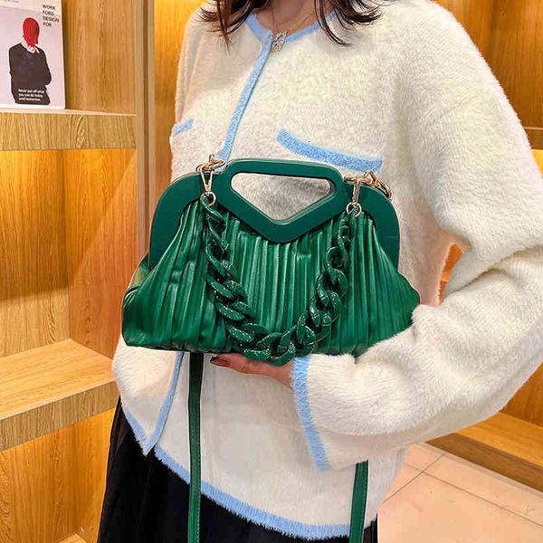 

bags handbags this year's popular small fashion wrinkled personality ins girl thick chain portable messenger tote, Black;red