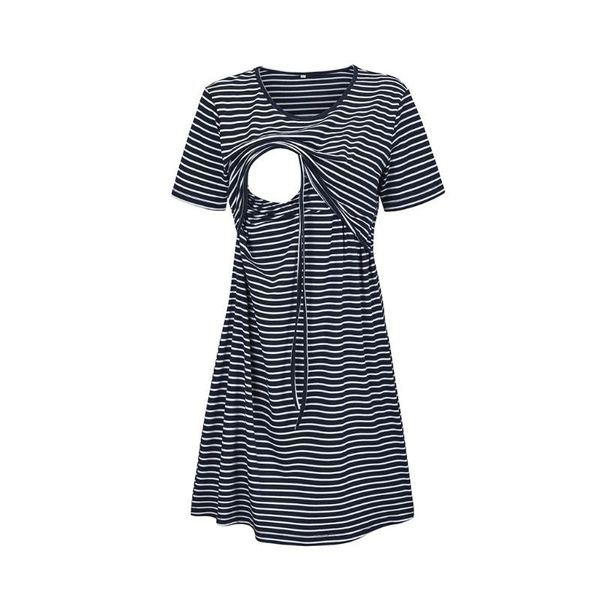 

maternity dresses mom cotton striped short sleeve print nursing dress convenient for breastfeeding pregnant 527, White