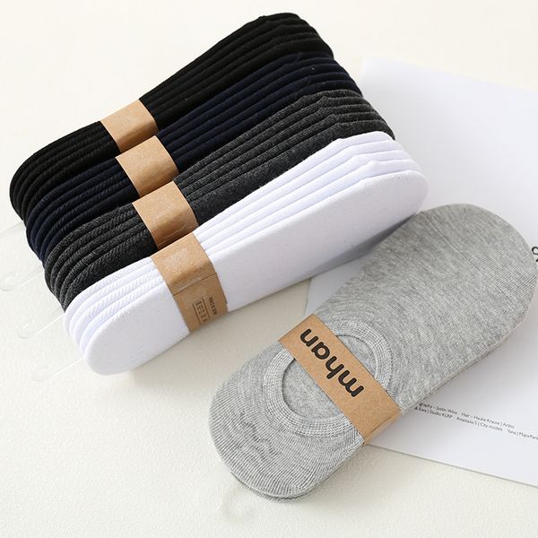 Tamanho GRATUITO All-Match Plain Invisible Men's Socks Spring Summer Silicone Non-Slip Mock Sock Chinelos Masculinos 5 pçs / lote