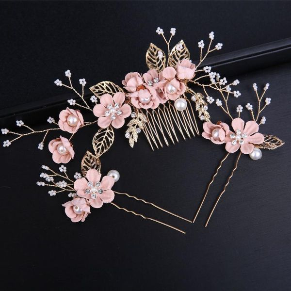 

hair clips & barrettes 3pcs handmade flower bride comb alloy jewelry headpieces pearl side combs bridal decorative accessories ml, Golden;silver