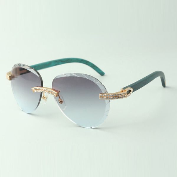 

2022 classic double row diamond sunglasses 3524027 with natural teal wood arms glasses, direct sales, size: 18-135 mm, White;black
