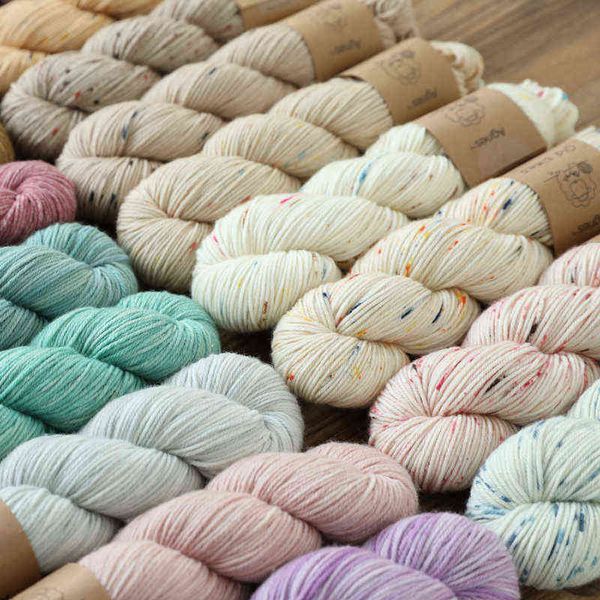 1PC 1pc di alta qualità 100% lana merino morbido maglione sciarpa cappello tessuto a mano fai da te arcobaleno bambino filato di lana filo 100g / palla Y211129