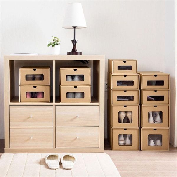 

thickened kraft shoes box cardboard transparent drawer shoebox receptacle space saving storage organizer container e3 clothing & wardrobe