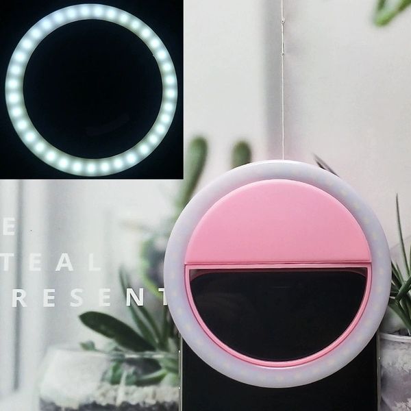 Luz de anel de selfie recarregável portátil com fotografia de câmera LED Light Up Selfie Luminous Ring com cabo USB universal para todos
