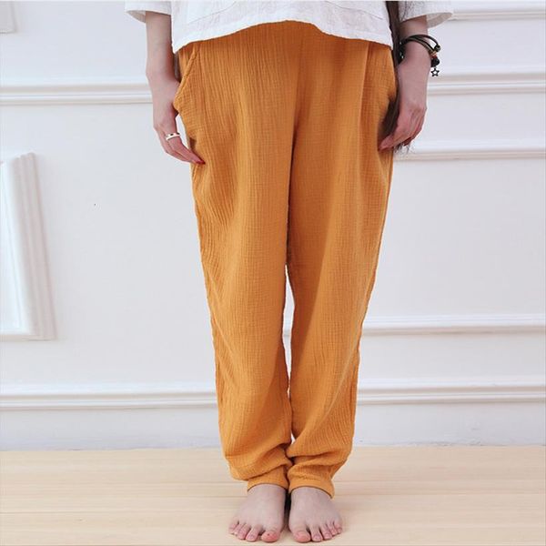 

9 colour brief elastic waist womens capri autumn casual cotton linen trouser vintage suitable pockets, Black;white