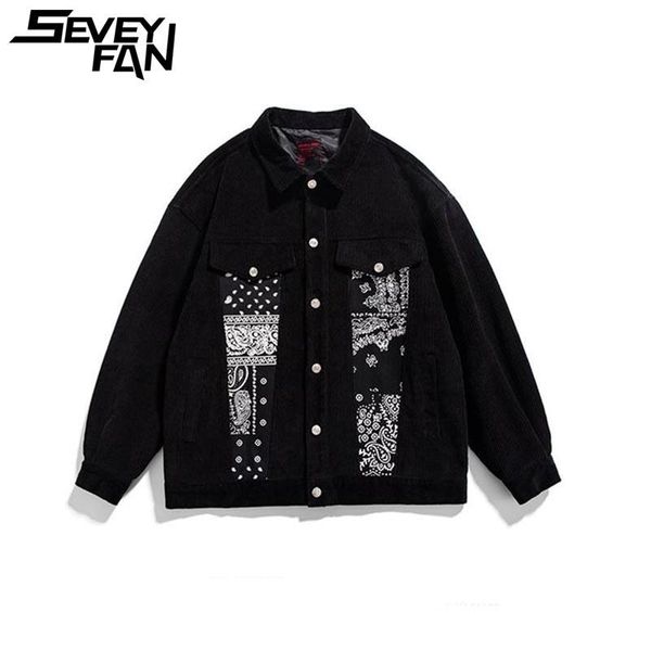

men's jackets seveyfan jacket creative cashew flower patchwork youth loose casual personality fashion coat, Black;brown