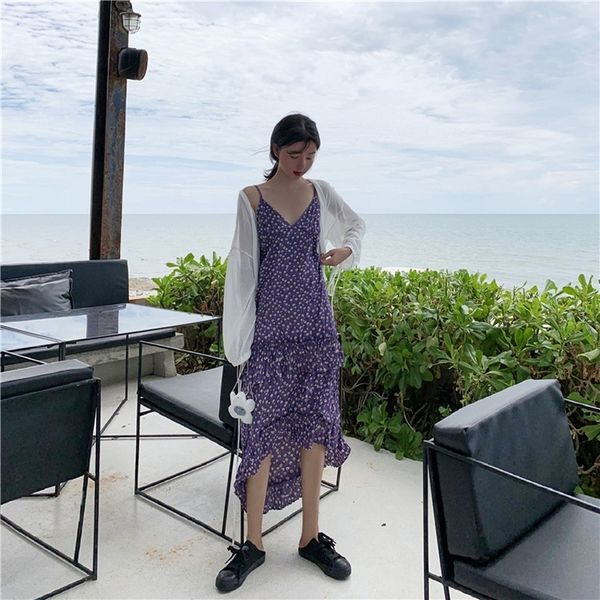 

women maxi casual purple floral dress long sleeveless party dresses, Black;gray