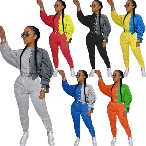 

two piece women's tracksuits sport casual outfit fall clothes for sweatshirt crop sweatpants sweat suit, Gray