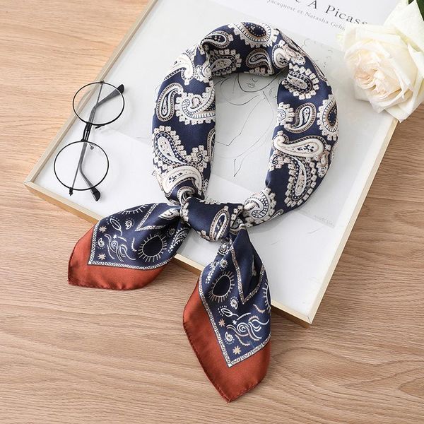 

scarves scarf silk satin bandana women summer square small bag wrap bohemian retro paisley ladies muslim islamic kerchief 70cm, Blue;gray