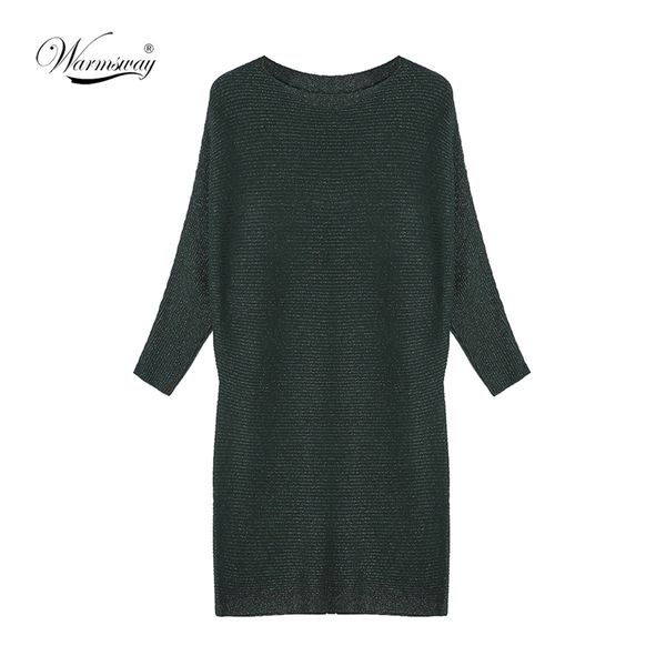 Plus Size Sexy LureX Sweater Dress Mulheres Casual Batwing Manga De Tricô Jumper Antumn Inverno Pulôver Fêmea C-158 210522