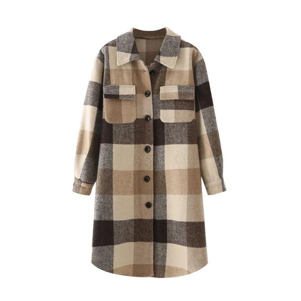 

women's wool & blends bbwm 2021 autumn women plaid long sleeve coat female vintage streetwear lapel single-breasted casual fashion chic, Black