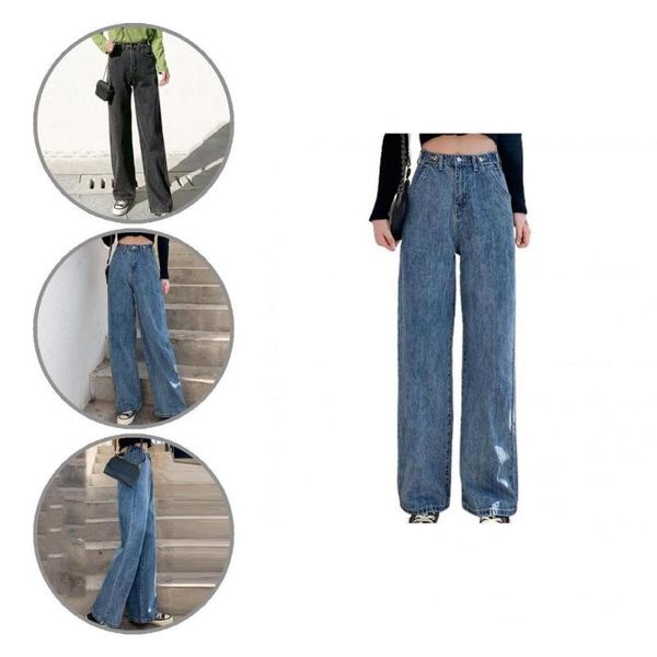 

women's jeans trousers wear resistant quick dry soft solid color wide leg, Blue