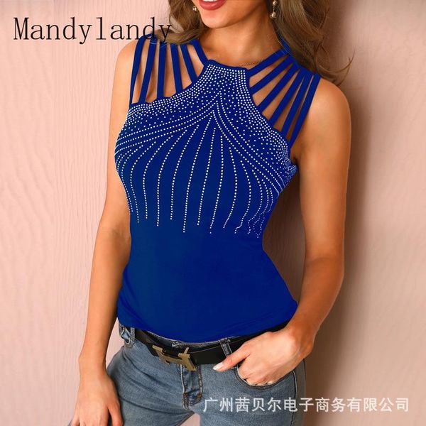 

women's t-shirt mandylandy sleeveless casual diamonds solid color slim fit summer fashion bandage o-neck skinny, White