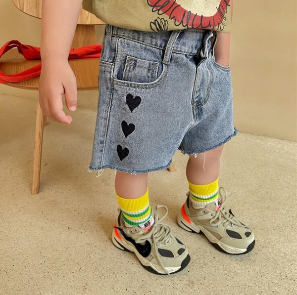 

shorts 2021 style girls boys denim summer cotton fashion kids 2-7 years yu55, Black