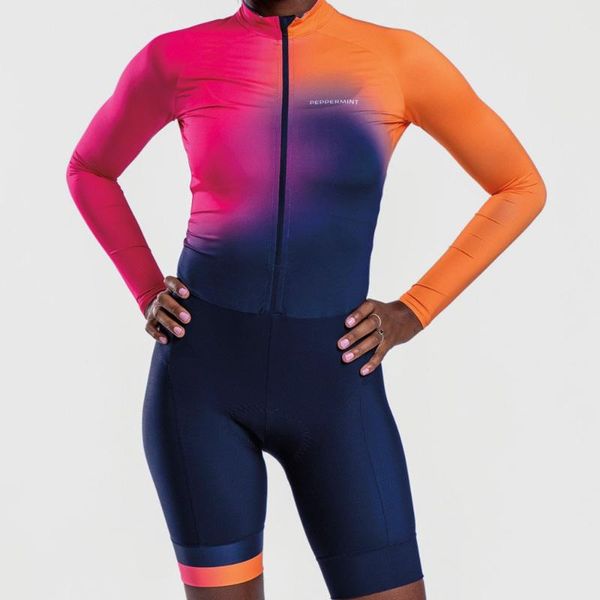 

racing sets peppermint 2021 road bike storm ls skinsuit women long sleeve jumpsuit summer short body suit pro team triathlon set, Black;blue
