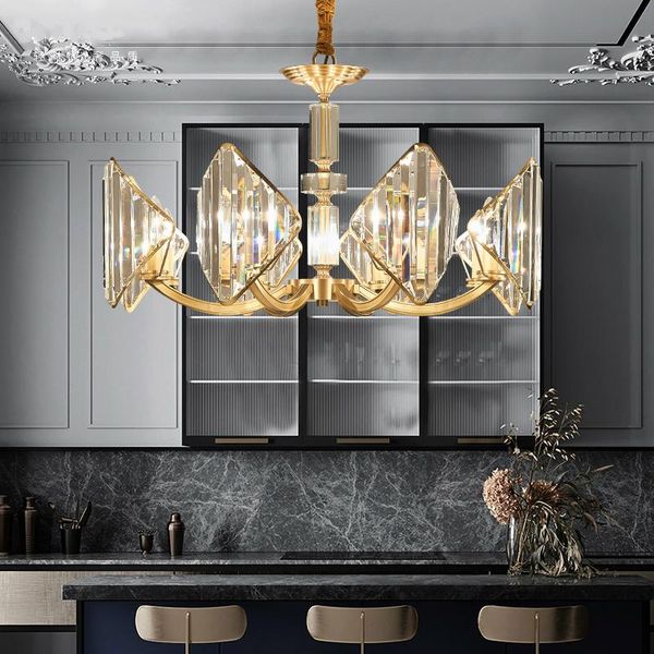 

american copper luxury led chandelier crystal creative living room deco hanging lamp bedroom hall lobby fashion big lighting chandeliers