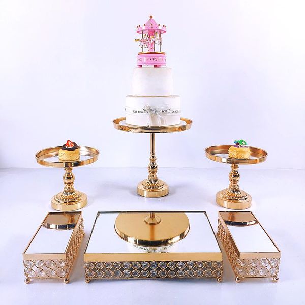 

other bakeware 6-7pcs crystal cake frame metal mirror cupcake decorative dessert wedding party display tray