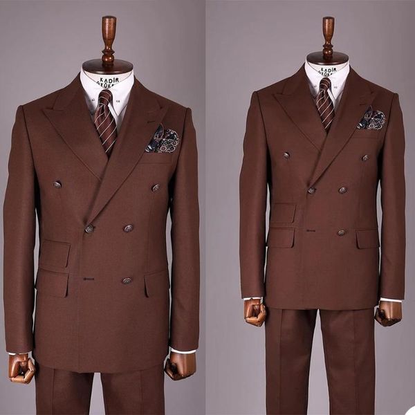 

men's suits & blazers classic vintage men brown smoking business double breasted jacket with pants prom evening party dress trajes para, White;black