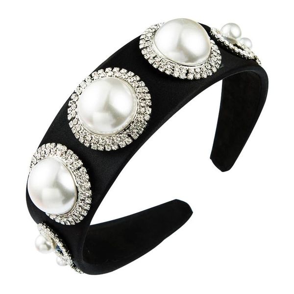 

handmade luxury white big pearl hairbands black baroque headbands rhinestone tiara women wedding hair jewelry wholesale, Silver