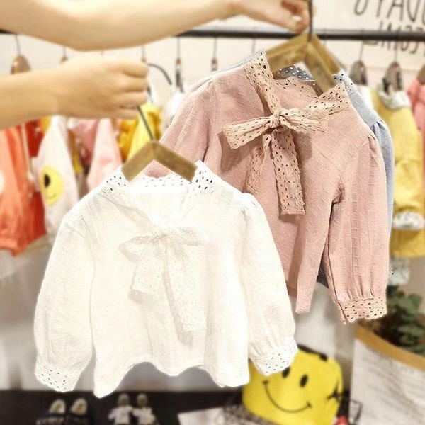 

shirts spring kids girls bow-knot solid color blouse, White;black