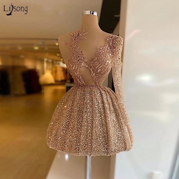 

party dresses one shoulder champagne prom for women 2021 fashion short dress sequined beaded homecoming gowns abendkleider, White;black