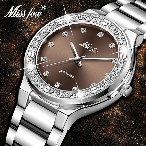 

women watch luxury business silver color wrist watches waterproof steel bracelet clock gift for lovers wristwatches, Slivery;brown