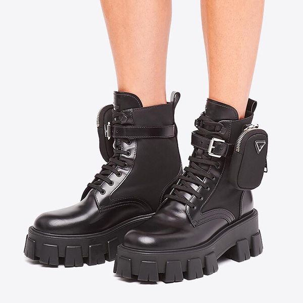 

boots 2021 thick soled short boot belt bag wearing waterproof platform british fashion muffin women, Black